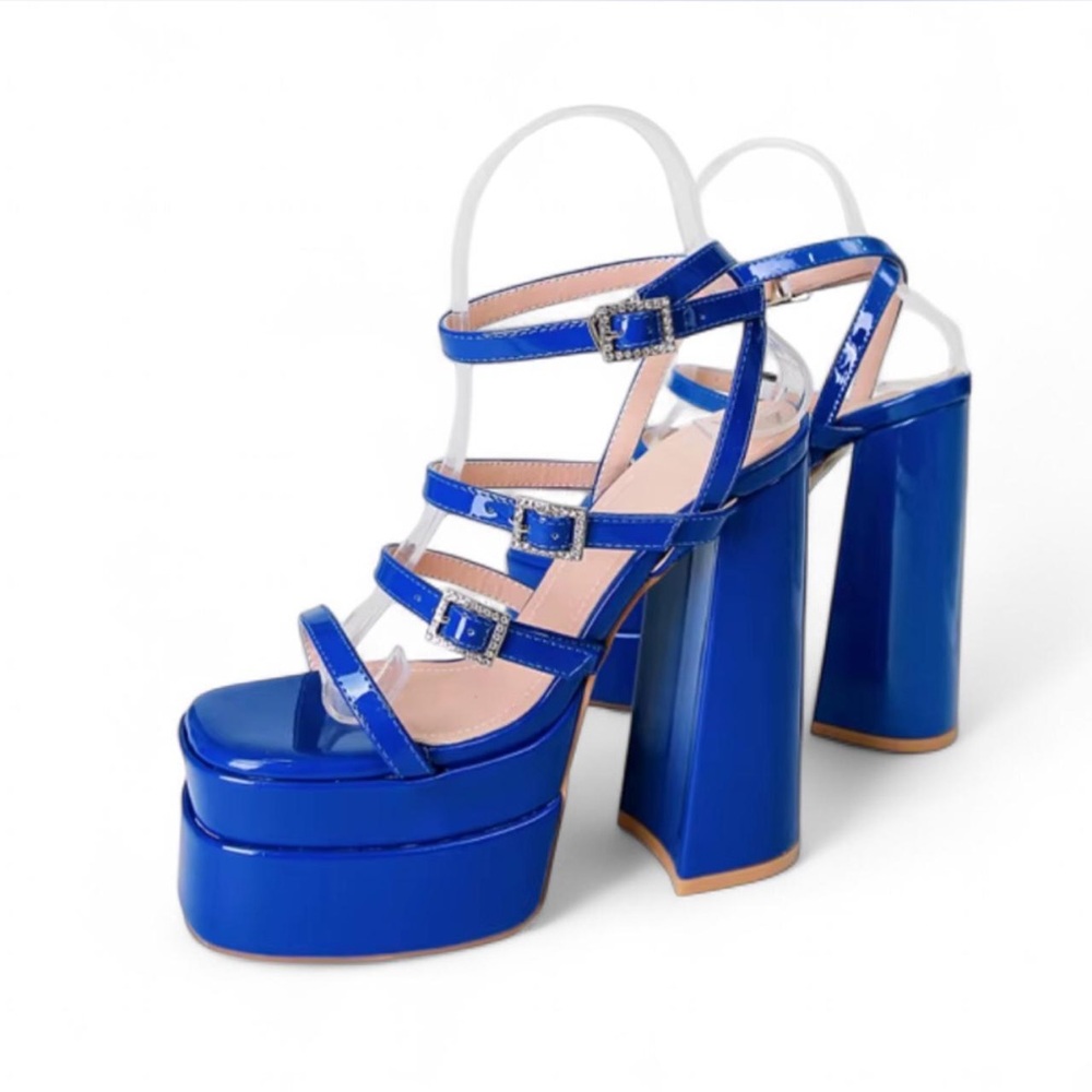 Ego Blue Strappy Platform Heels